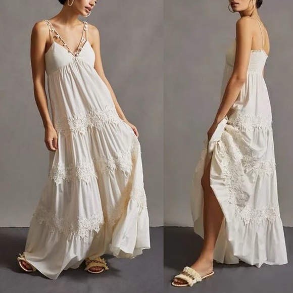 Anthropologie Dresses & Skirts - Anthropologie Sachin + Babi White Tiered 3D Floral Maxi Dress